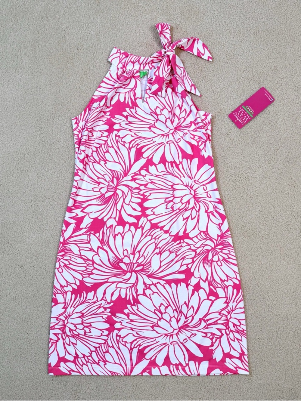 Katherine Way Pink & White Floral Tie Shoulder Dress UPF 50+ / Moisture Wicking